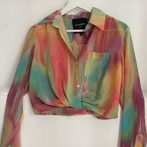 LE SUPERBE Sunset Tower Tuck Cropped Collared Top